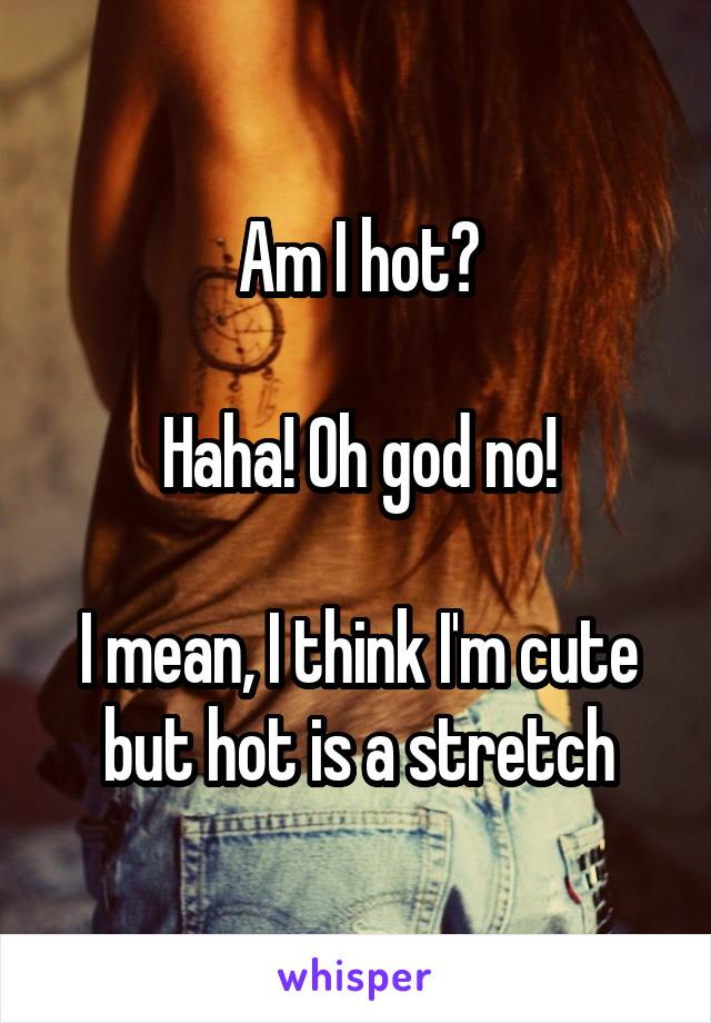 Am I hot?

Haha! Oh god no!

I mean, I think I'm cute but hot is a stretch