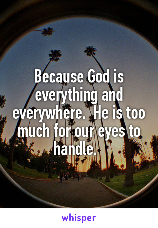 Because God is everything and everywhere.  He is too much for our eyes to handle.  