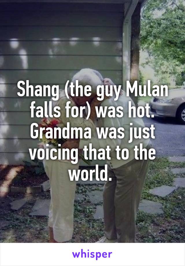 Shang (the guy Mulan falls for) was hot. Grandma was just voicing that to the world. 