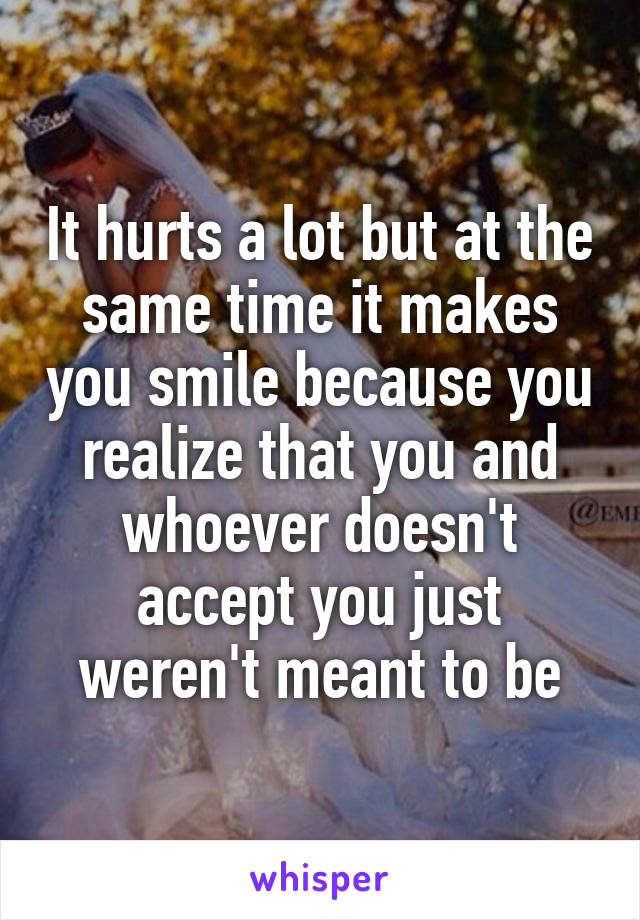 It hurts a lot but at the same time it makes you smile because you realize that you and whoever doesn't accept you just weren't meant to be