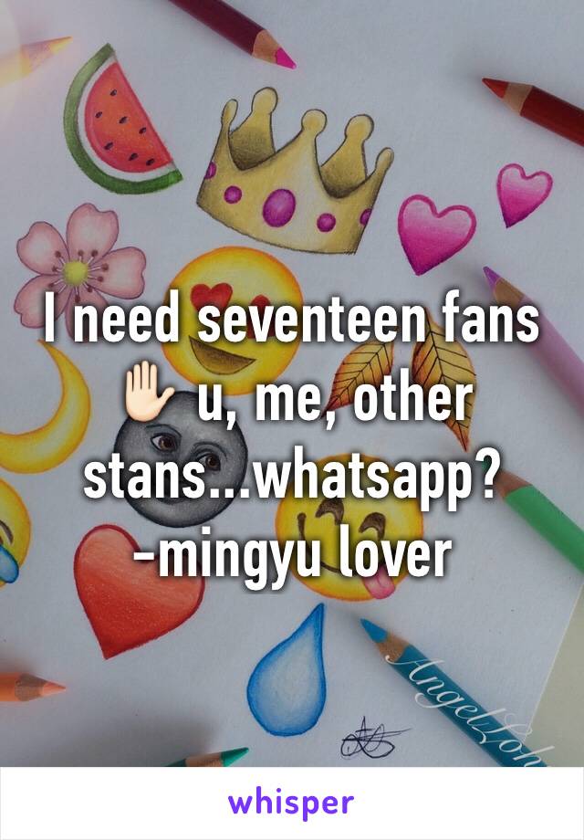 I need seventeen fans✋🏻 u, me, other stans...whatsapp? 
-mingyu lover