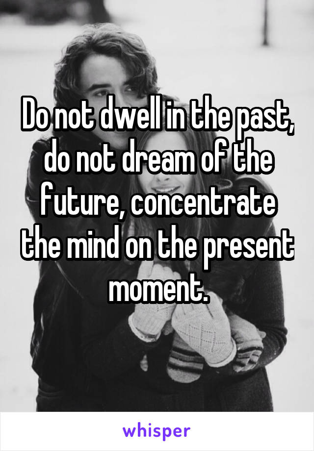 Do not dwell in the past, do not dream of the future, concentrate the mind on the present moment.
