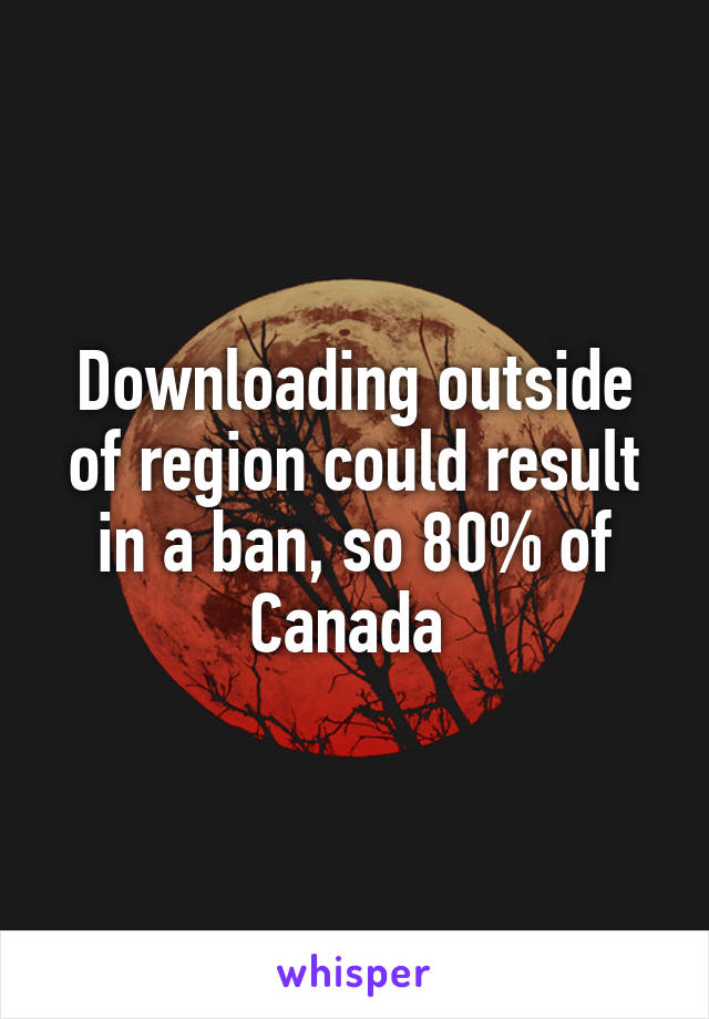 Downloading outside of region could result in a ban, so 80% of Canada 