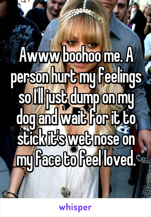 Awww boohoo me. A person hurt my feelings so I'll just dump on my dog and wait for it to stick it's wet nose on my face to feel loved.