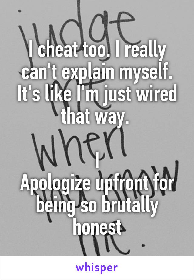 I cheat too. I really can't explain myself. It's like I'm just wired that way. 

I
Apologize upfront for being so brutally honest