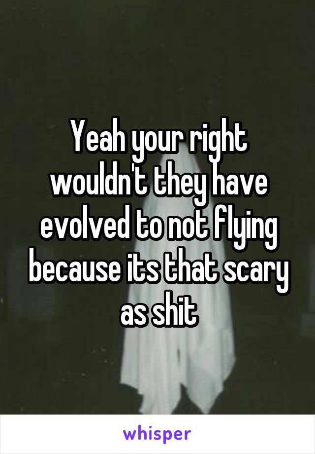 Yeah your right wouldn't they have evolved to not flying because its that scary as shit
