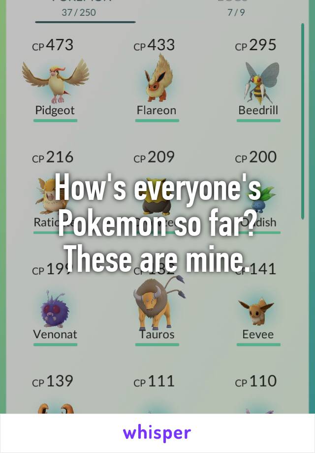 How's everyone's Pokemon so far?
These are mine.
