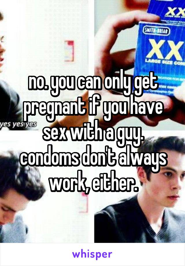 no. you can only get pregnant if you have sex with a guy. condoms don't always work, either.