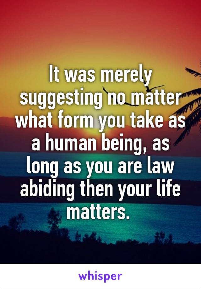 It was merely suggesting no matter what form you take as a human being, as long as you are law abiding then your life matters. 
