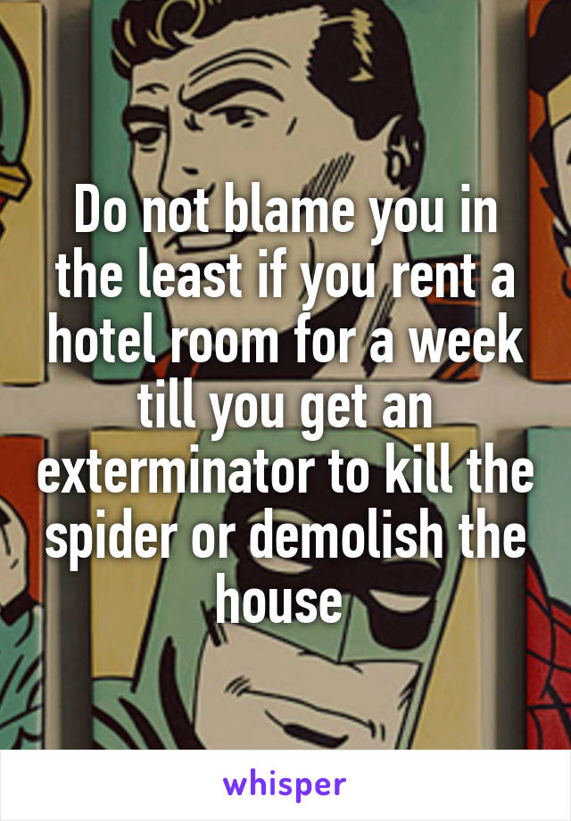 Do not blame you in the least if you rent a hotel room for a week till you get an exterminator to kill the spider or demolish the house 