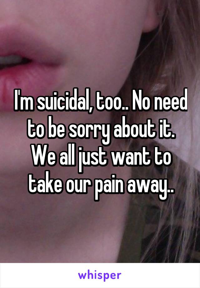 I'm suicidal, too.. No need to be sorry about it. We all just want to take our pain away..