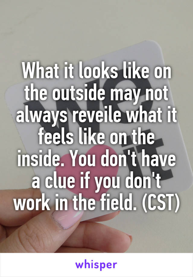 What it looks like on the outside may not always reveile what it feels like on the inside. You don't have a clue if you don't work in the field. (CST)