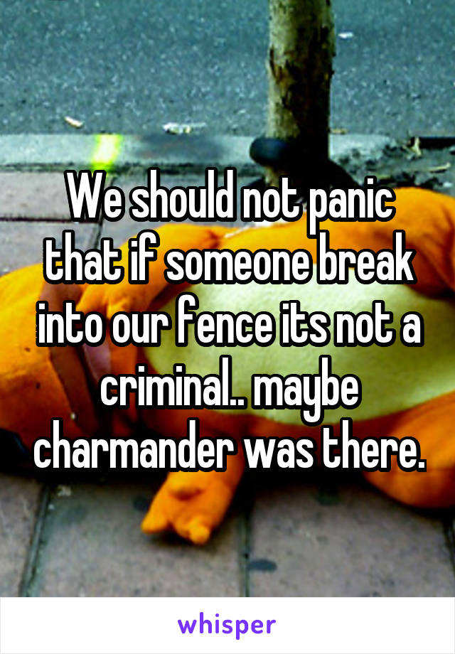 We should not panic that if someone break into our fence its not a criminal.. maybe charmander was there.