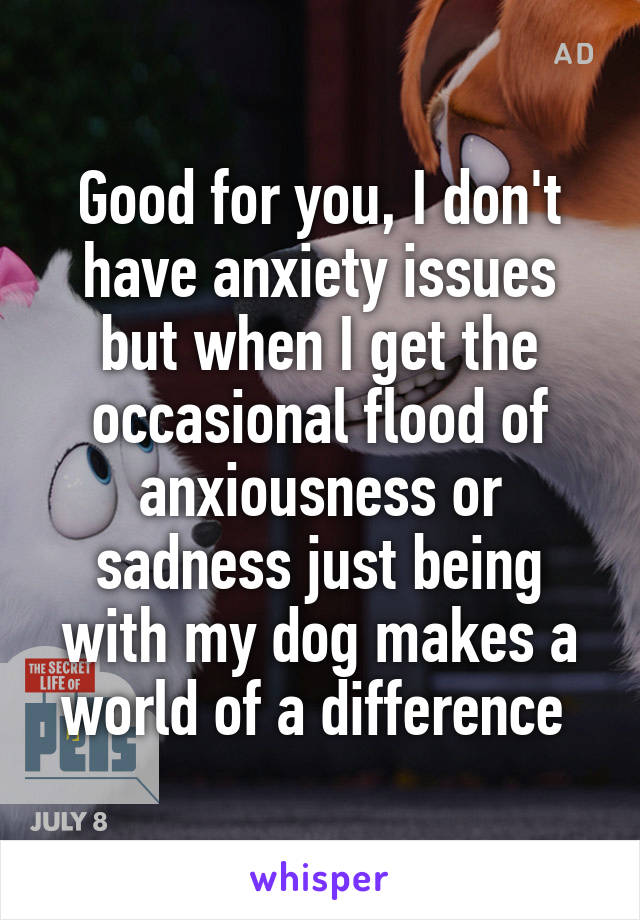Good for you, I don't have anxiety issues but when I get the occasional flood of anxiousness or sadness just being with my dog makes a world of a difference 