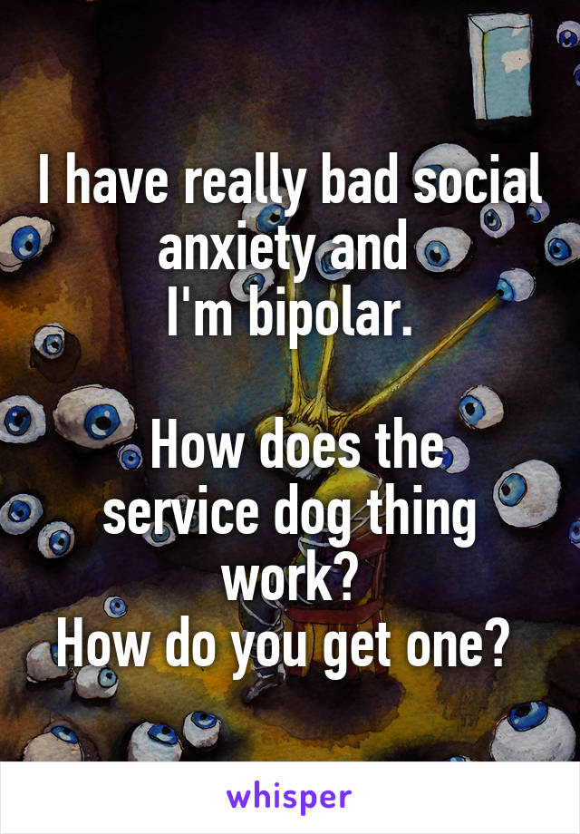 I have really bad social anxiety and 
I'm bipolar.

 How does the service dog thing work?
How do you get one? 
