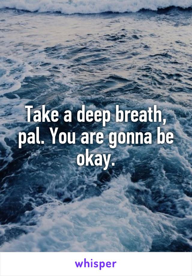 Take a deep breath, pal. You are gonna be okay.