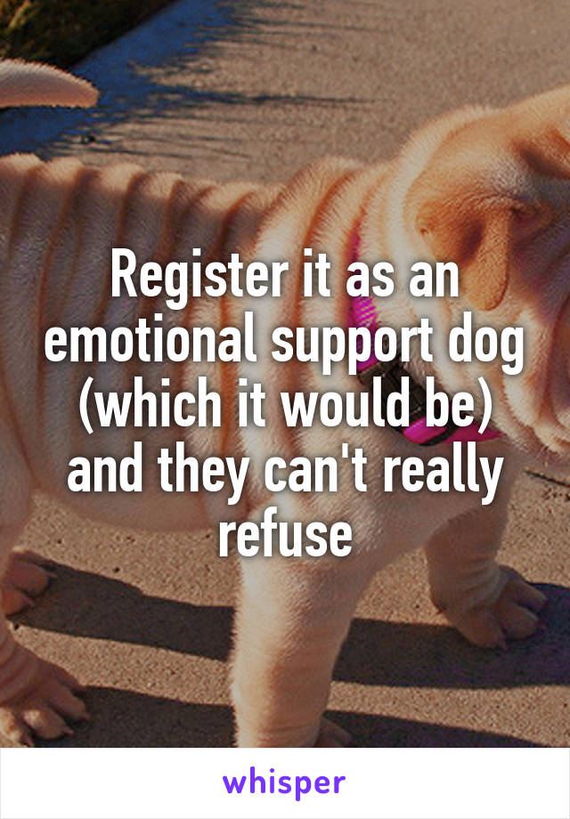 Register it as an emotional support dog (which it would be) and they can't really refuse