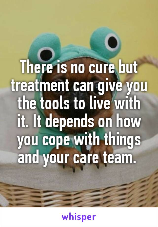 There is no cure but treatment can give you the tools to live with it. It depends on how you cope with things and your care team. 