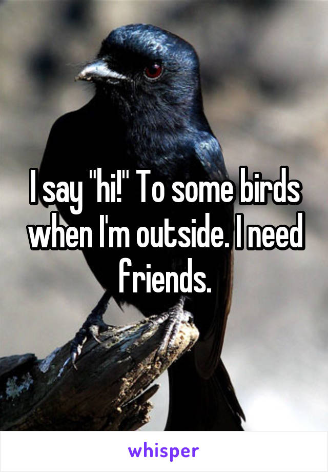 I say "hi!" To some birds when I'm outside. I need friends.