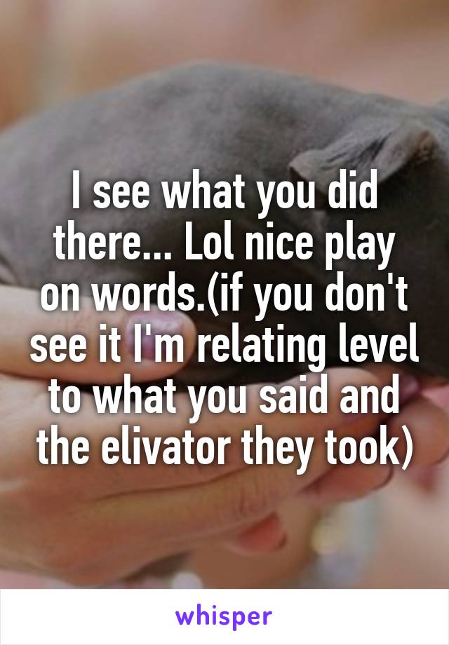 I see what you did there... Lol nice play on words.(if you don't see it I'm relating level to what you said and the elivator they took)