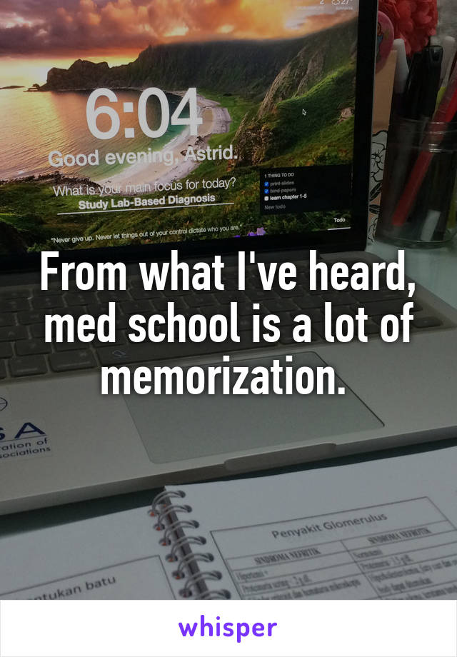 From what I've heard, med school is a lot of memorization. 