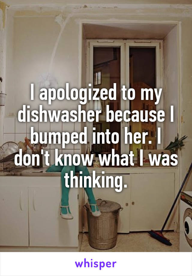 I apologized to my dishwasher because I bumped into her. I don't know what I was thinking.