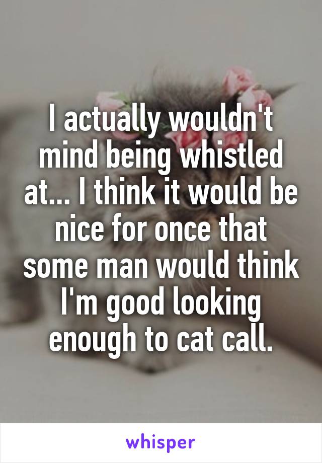I actually wouldn't mind being whistled at... I think it would be nice for once that some man would think I'm good looking enough to cat call.