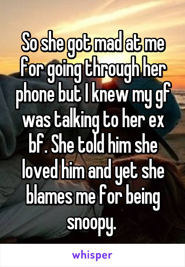 So she got mad at me for going through her phone but I knew my gf was talking to her ex bf. She told him she loved him and yet she blames me for being snoopy. 