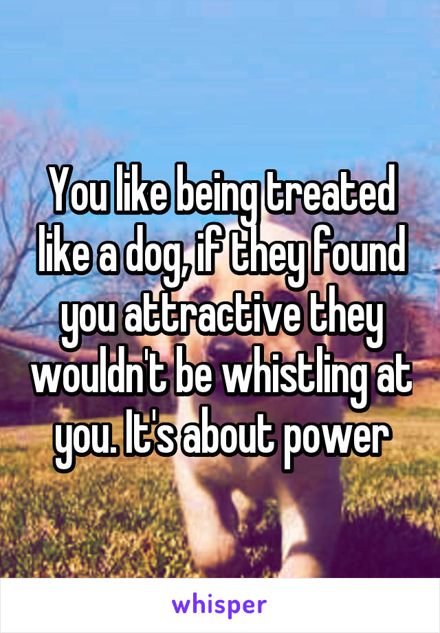 You like being treated like a dog, if they found you attractive they wouldn't be whistling at you. It's about power