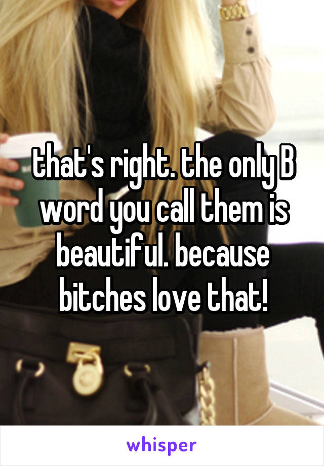 that's right. the only B word you call them is beautiful. because bitches love that!