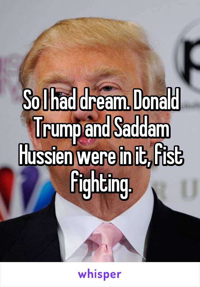 So I had dream. Donald Trump and Saddam Hussien were in it, fist fighting.