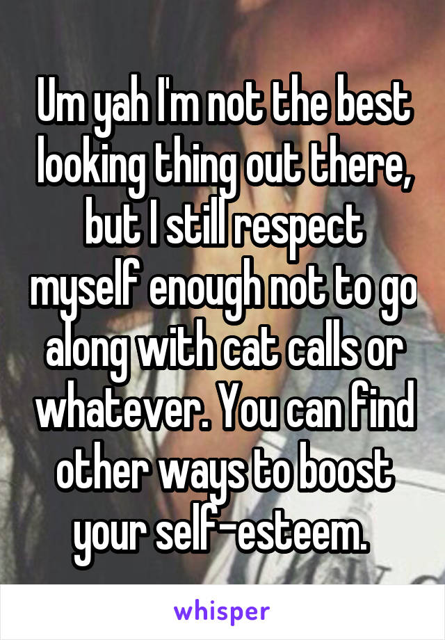 Um yah I'm not the best looking thing out there, but I still respect myself enough not to go along with cat calls or whatever. You can find other ways to boost your self-esteem. 