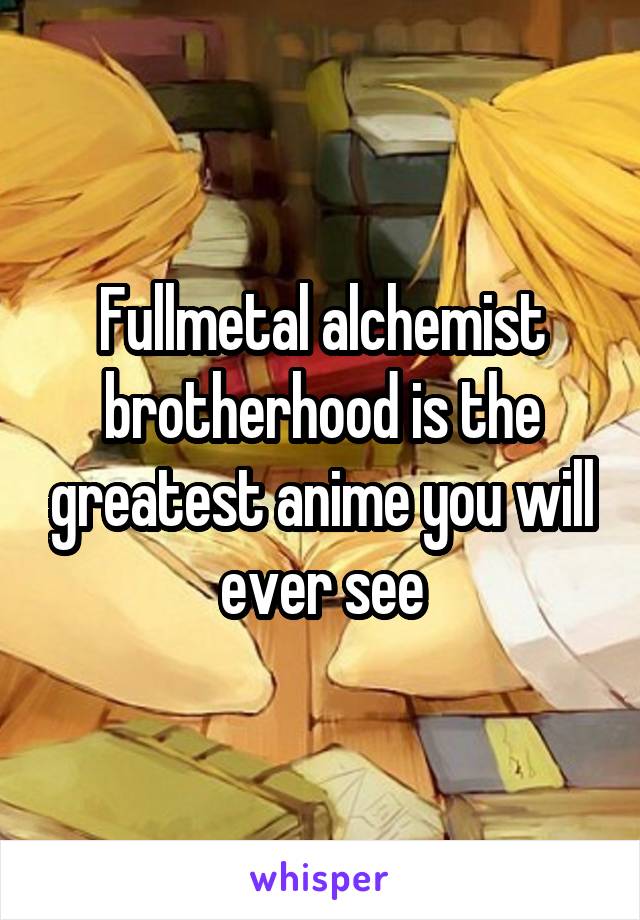 Fullmetal alchemist brotherhood is the greatest anime you will ever see