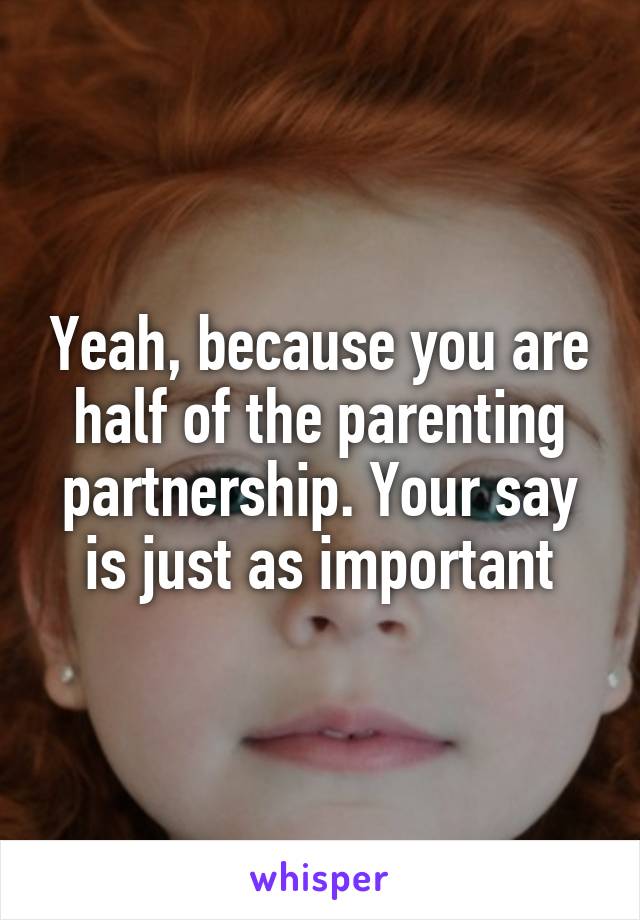 Yeah, because you are half of the parenting partnership. Your say is just as important