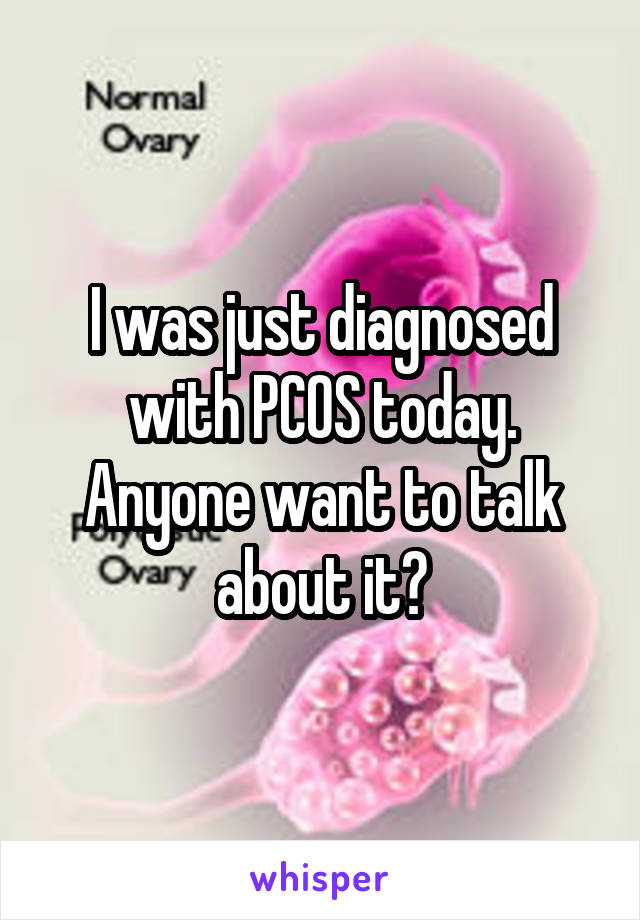I was just diagnosed with PCOS today. Anyone want to talk about it?