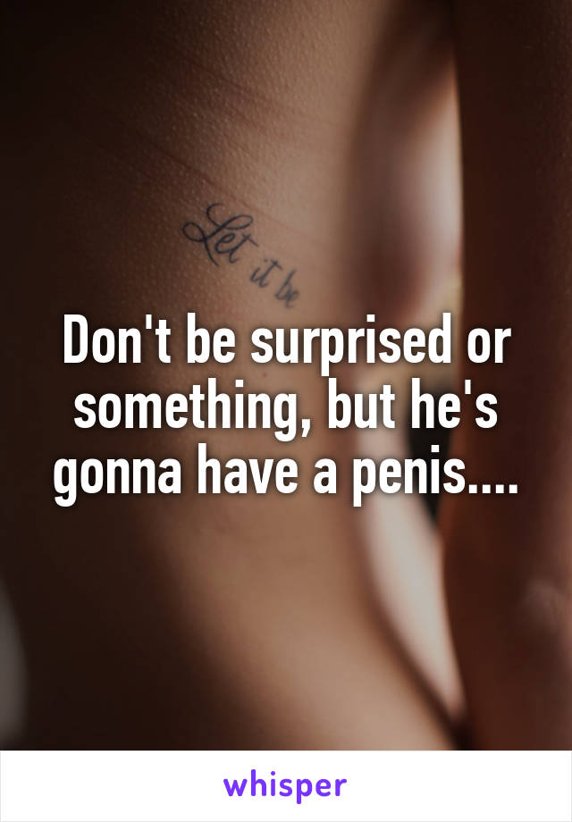 Don't be surprised or something, but he's gonna have a penis....