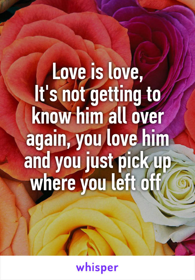 Love is love,
It's not getting to know him all over again, you love him and you just pick up where you left off 
