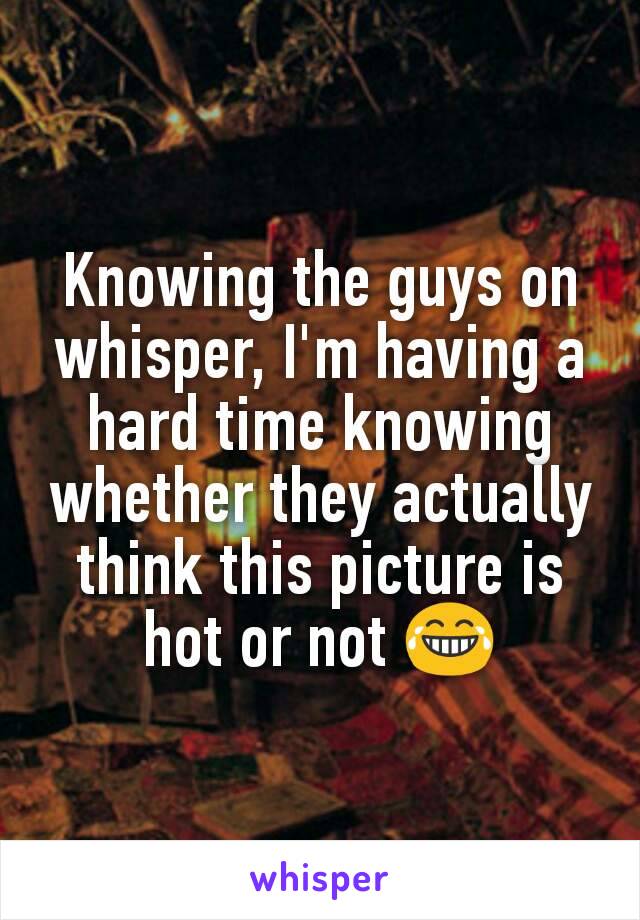 Knowing the guys on whisper, I'm having a hard time knowing whether they actually think this picture is hot or not 😂