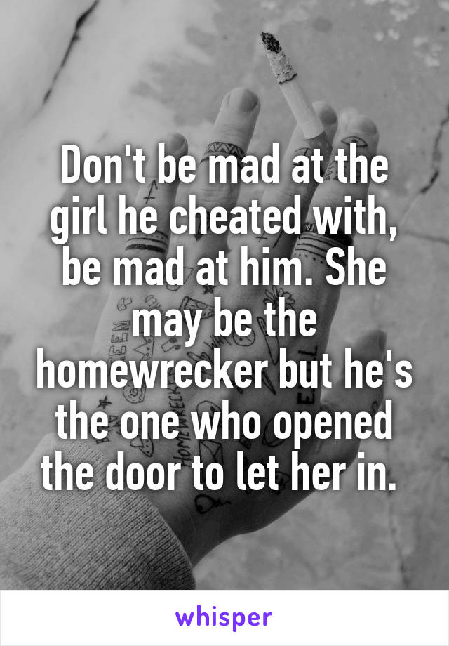 Don't be mad at the girl he cheated with, be mad at him. She may be the homewrecker but he's the one who opened the door to let her in. 