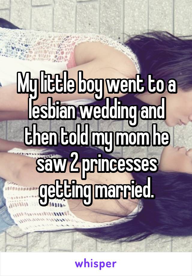 My little boy went to a lesbian wedding and then told my mom he saw 2 princesses getting married.