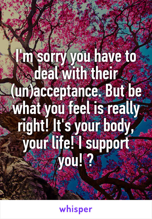 I'm sorry you have to deal with their (un)acceptance. But be what you feel is really right! It's your body, your life! I support you! 😊