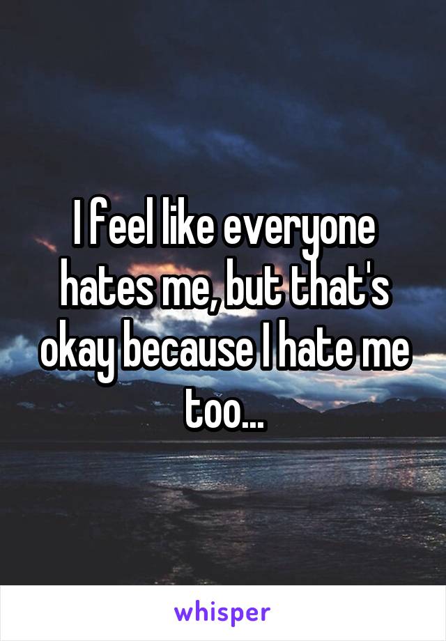 I feel like everyone hates me, but that's okay because I hate me too...