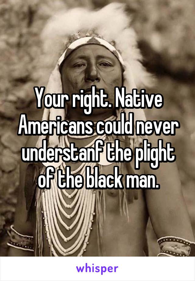 Your right. Native Americans could never understanf the plight of the black man.