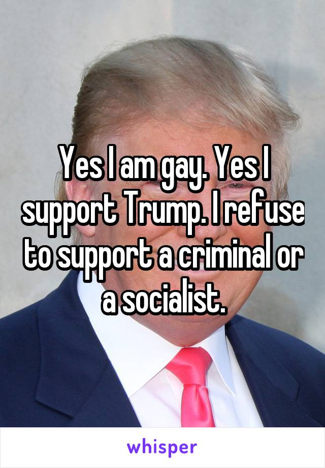 Yes I am gay. Yes I support Trump. I refuse to support a criminal or a socialist.