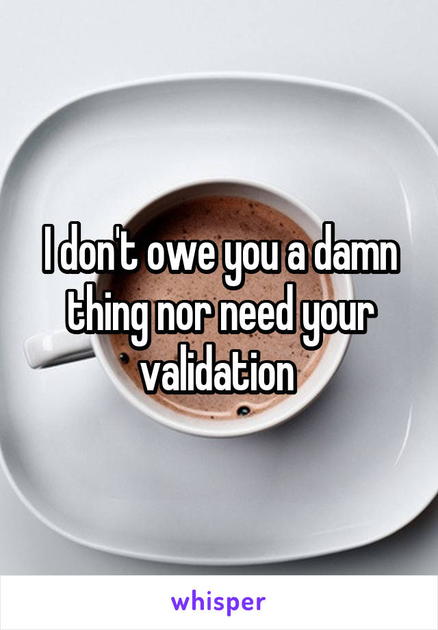 I don't owe you a damn thing nor need your validation 