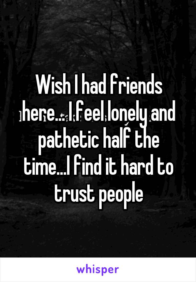 Wish I had friends here... I feel lonely and pathetic half the time...I find it hard to trust people