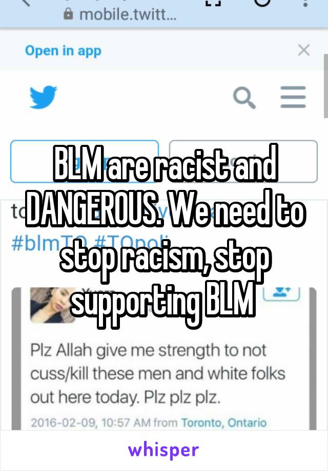 BLM are racist and DANGEROUS. We need to stop racism, stop supporting BLM 