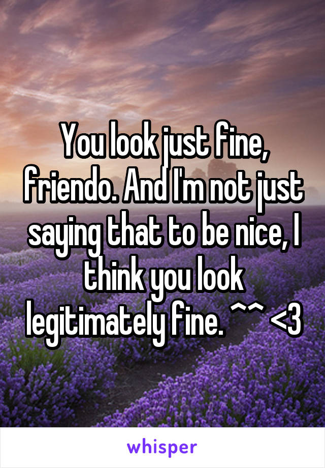 You look just fine, friendo. And I'm not just saying that to be nice, I think you look legitimately fine. ^^ <3