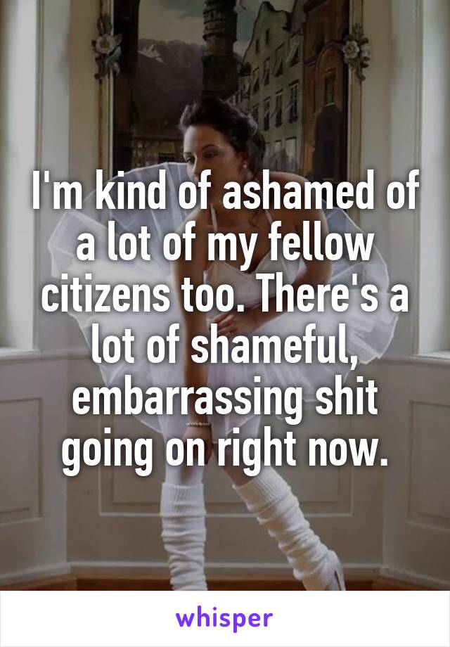 I'm kind of ashamed of a lot of my fellow citizens too. There's a lot of shameful, embarrassing shit going on right now.