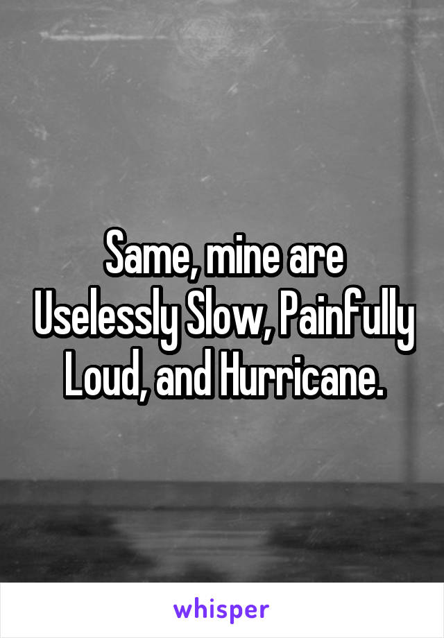 Same, mine are Uselessly Slow, Painfully Loud, and Hurricane.